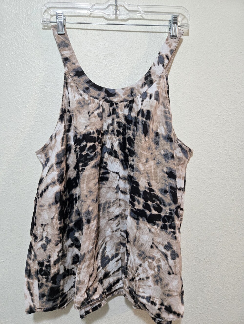 Linen/Rayon Swing Tank Simply Vera Vera Wang Brown Cream Tie Dye Size XL